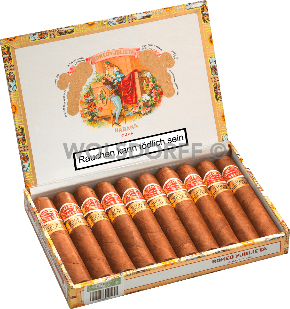 Romeo y Julieta Short Churchills - Kiste seitlich geöffnet