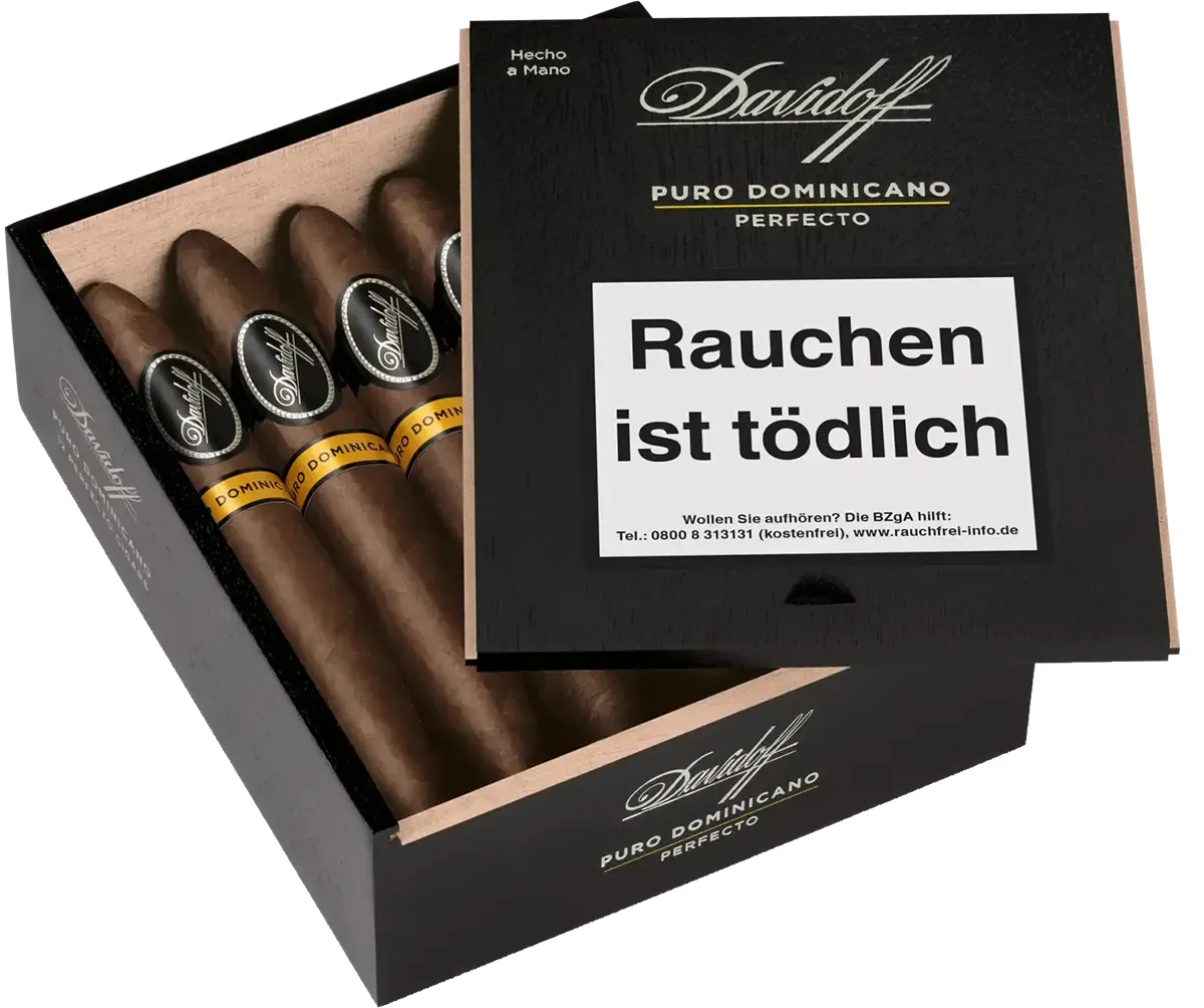Davidoff Puro Dominicano Perfecto 12er Kiste schräg liegend geöffnet