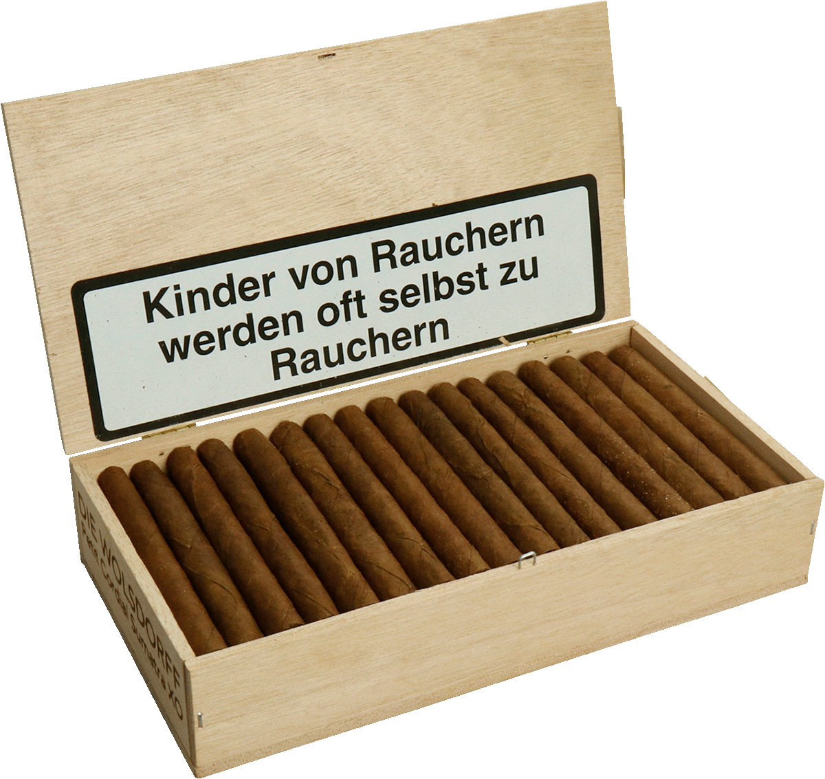 Die WOLSDORFF Petit Cordial Sumatra - Holzkiste seitlich geöffnet