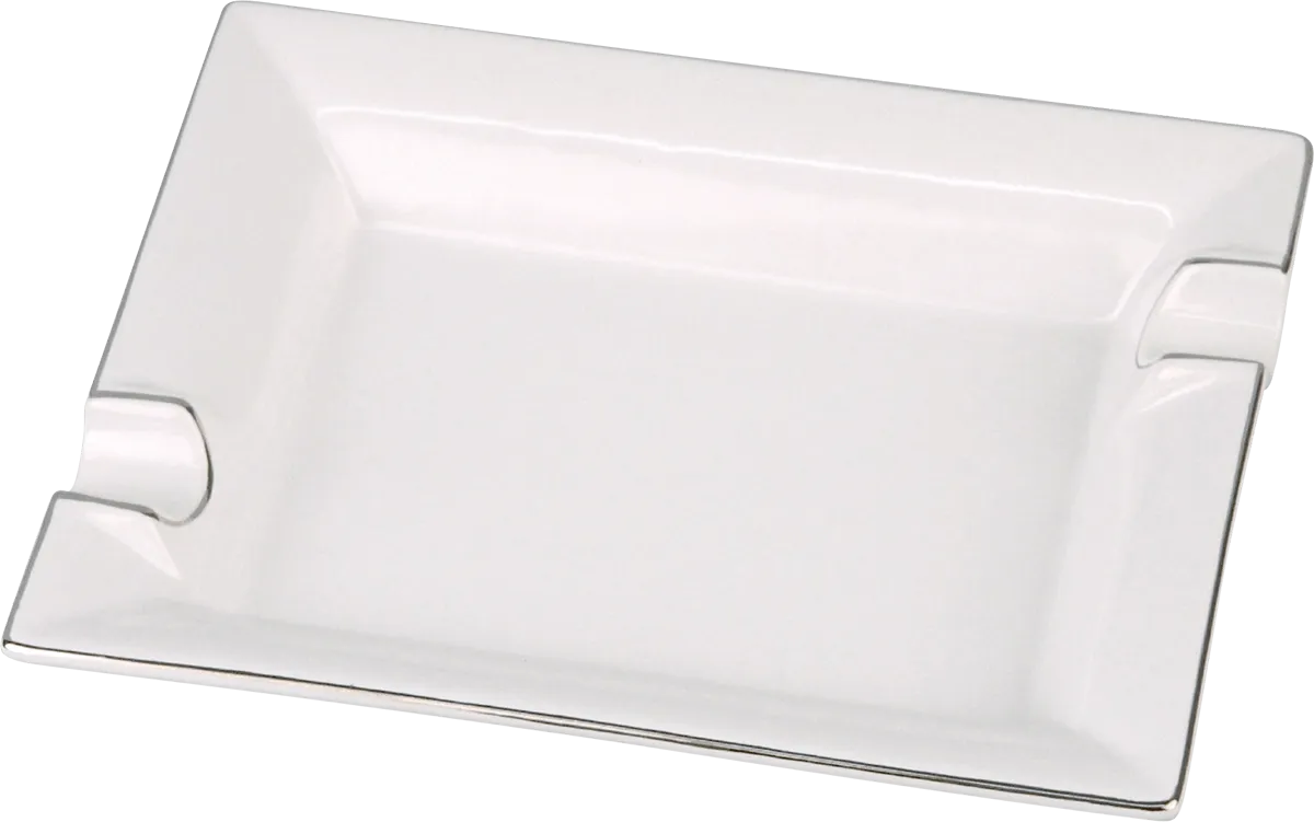 Zigarrenascher Porzellan weiß mit Silberrand Produktansicht